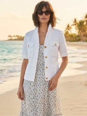 Ralph Lauren Chaps White Short Sleeve Utility Blouse Jacket